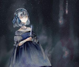 Preview wallpaper girl, dress, candle, watercolor, anime