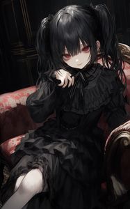 Preview wallpaper girl, dress, chair, black, anime, art