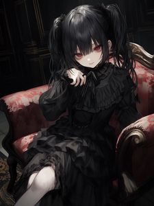 Preview wallpaper girl, dress, chair, black, anime, art