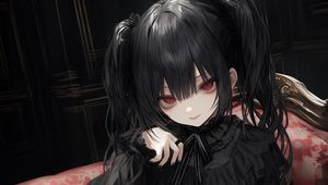 Preview wallpaper girl, dress, chair, black, anime, art