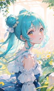 Preview wallpaper girl, dress, chamomile, flowers, anime