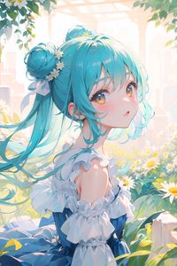 Preview wallpaper girl, dress, chamomile, flowers, anime