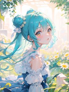 Preview wallpaper girl, dress, chamomile, flowers, anime