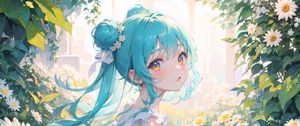 Preview wallpaper girl, dress, chamomile, flowers, anime