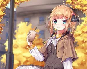 Preview wallpaper girl, dress, cup, anime