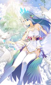 Preview wallpaper girl, dress, decoration, birds, anime, art