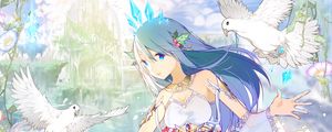 Preview wallpaper girl, dress, decoration, birds, anime, art