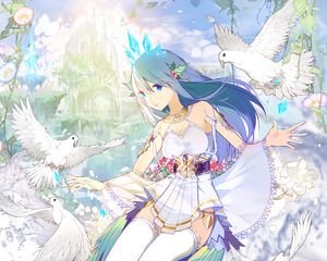 Preview wallpaper girl, dress, decoration, birds, anime, art