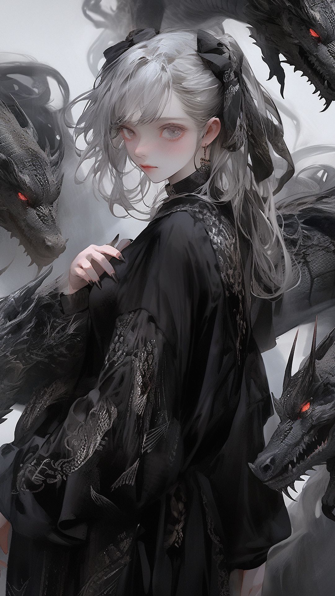 Download wallpaper 1080x1920 girl, dress, dragons, anime, black samsung ...