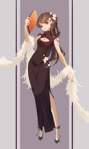 Preview wallpaper girl, dress, fan, anime, art