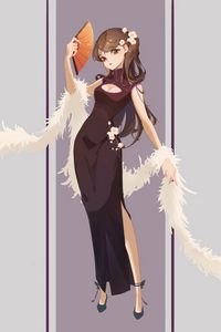 Preview wallpaper girl, dress, fan, anime, art