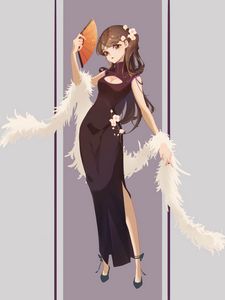 Preview wallpaper girl, dress, fan, anime, art