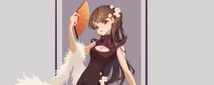 Preview wallpaper girl, dress, fan, anime, art