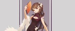Preview wallpaper girl, dress, fan, anime, art
