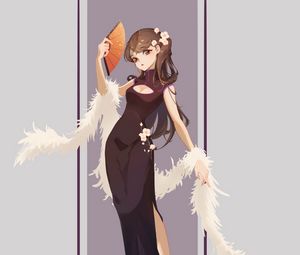 Preview wallpaper girl, dress, fan, anime, art