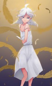 Preview wallpaper girl, dress, feathers, anime, art