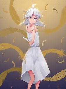 Preview wallpaper girl, dress, feathers, anime, art