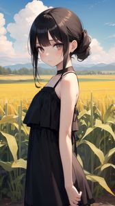 Preview wallpaper girl, dress, field, clouds, anime
