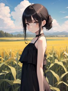 Preview wallpaper girl, dress, field, clouds, anime