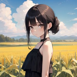 Preview wallpaper girl, dress, field, clouds, anime