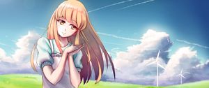 Preview wallpaper girl, dress, field, anime, art