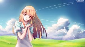 Preview wallpaper girl, dress, field, anime, art