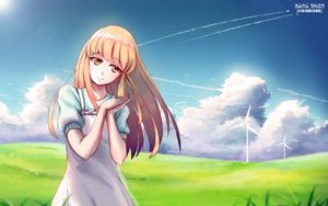 Preview wallpaper girl, dress, field, anime, art