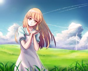 Preview wallpaper girl, dress, field, anime, art