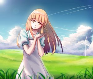 Preview wallpaper girl, dress, field, anime, art