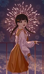 Preview wallpaper girl, dress, fireworks, anime