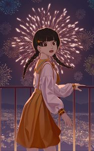 Preview wallpaper girl, dress, fireworks, anime