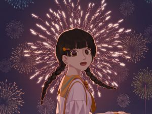 Preview wallpaper girl, dress, fireworks, anime