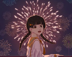 Preview wallpaper girl, dress, fireworks, anime