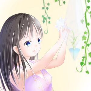 Preview wallpaper girl, dress, flower, smile, anime