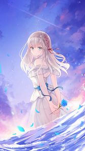 Preview wallpaper girl, dress, flower, water, anime, art