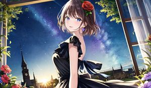 Preview wallpaper girl, dress, flower, anime