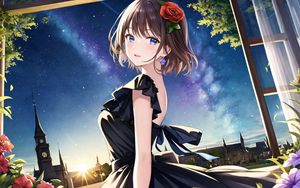Preview wallpaper girl, dress, flower, anime