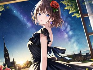 Preview wallpaper girl, dress, flower, anime