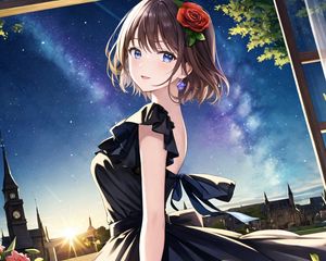 Preview wallpaper girl, dress, flower, anime