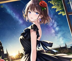 Preview wallpaper girl, dress, flower, anime
