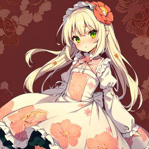 Preview wallpaper girl, dress, flower, movement, anime