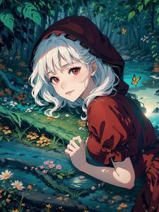 Preview wallpaper girl, dress, flowers, butterflies, anime