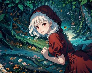 Preview wallpaper girl, dress, flowers, butterflies, anime