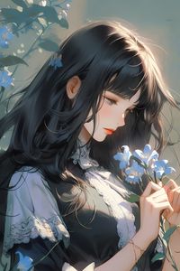 Preview wallpaper girl, dress, flowers, bows, anime