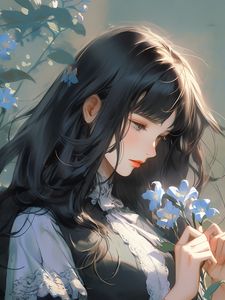 Preview wallpaper girl, dress, flowers, bows, anime