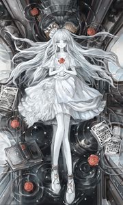 Preview wallpaper girl, dress, flowers, white, anime