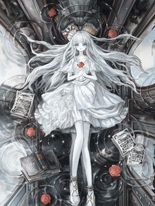 Preview wallpaper girl, dress, flowers, white, anime