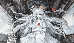 Preview wallpaper girl, dress, flowers, white, anime