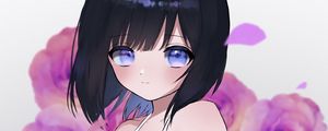 Preview wallpaper girl, dress, flowers, petals, glance, anime, art, cartoon