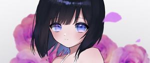 Preview wallpaper girl, dress, flowers, petals, glance, anime, art, cartoon